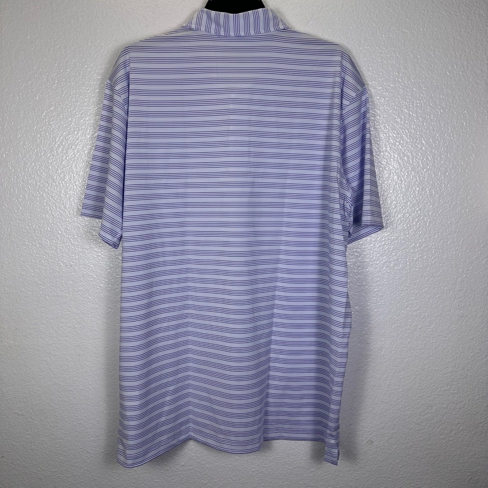 Michel Rouen Men Performance Polo Shirt XL Purple White Striped Golf UPF-30+ NWT - Picture 2 of 8